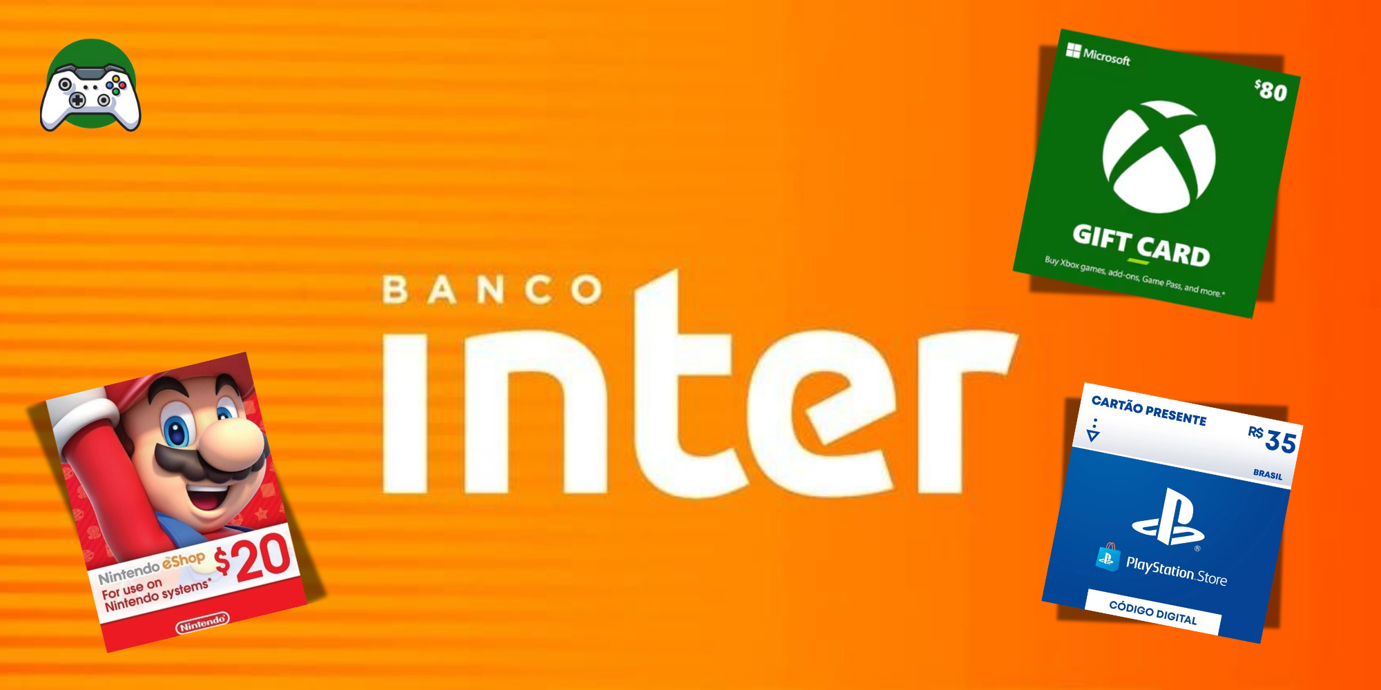 Banco Inter oferta até 20% de cashback em Gift Cards para Xbox, PS e Nintendo