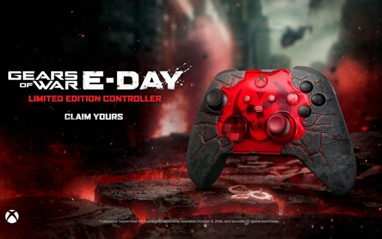 Controle de Gears of War: E-Day tem X vermelho e placa COG metálica